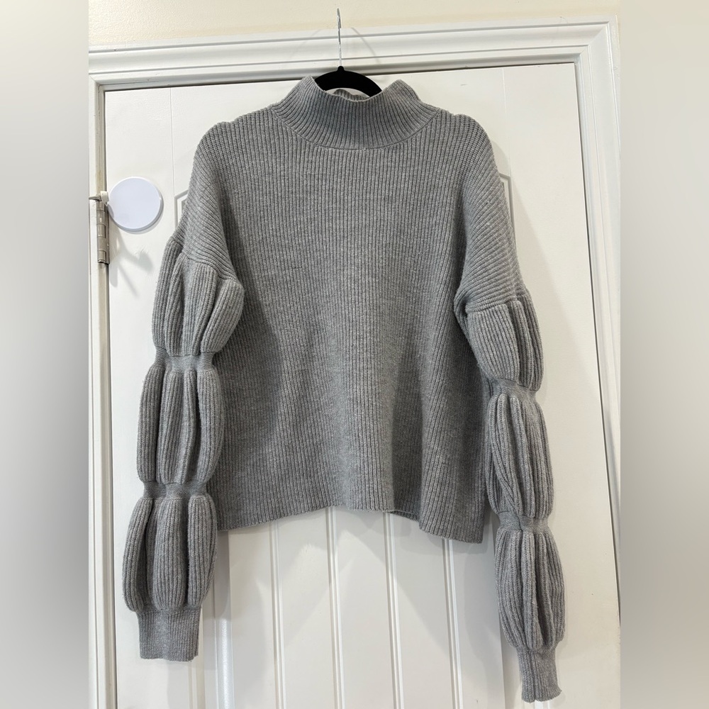 Gray Turtleneck Sweater Bubble Sleeves